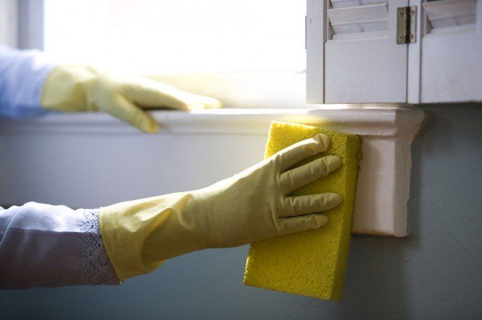 cleaning gloves and sponge