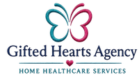 Gifted Hearts Agency logo with teal and pink butterfly and “Home Healthcare Services” text