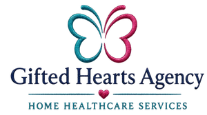 Gifted Hearts Agency logo with teal and pink butterfly and “Home Healthcare Services” text