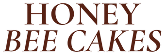 A logo for honey bee cakes is shown on a white background.