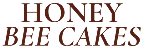 A logo for honey bee cakes is shown on a white background.