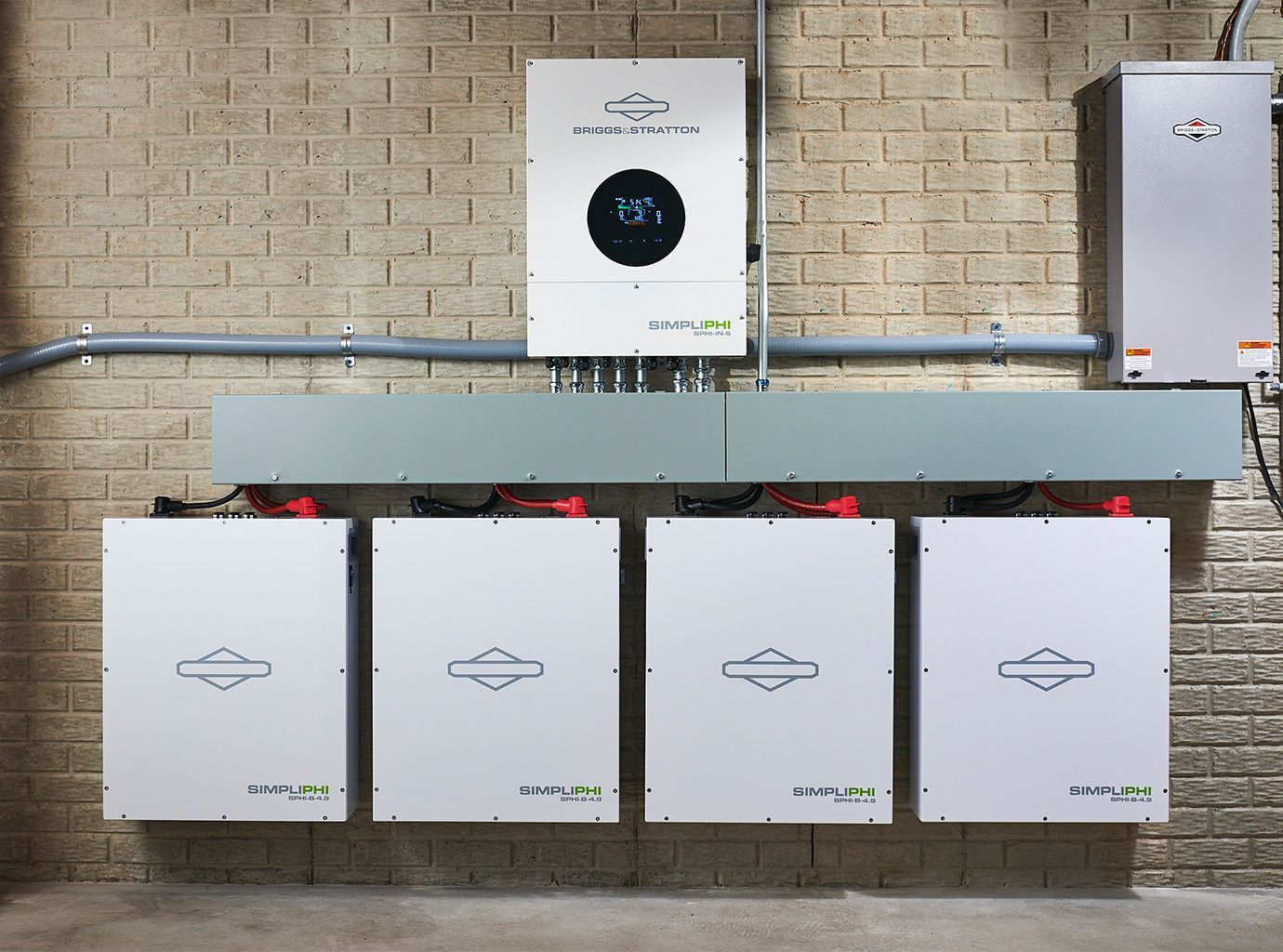 White SimpliPhi Power storage unit with logo and ports.