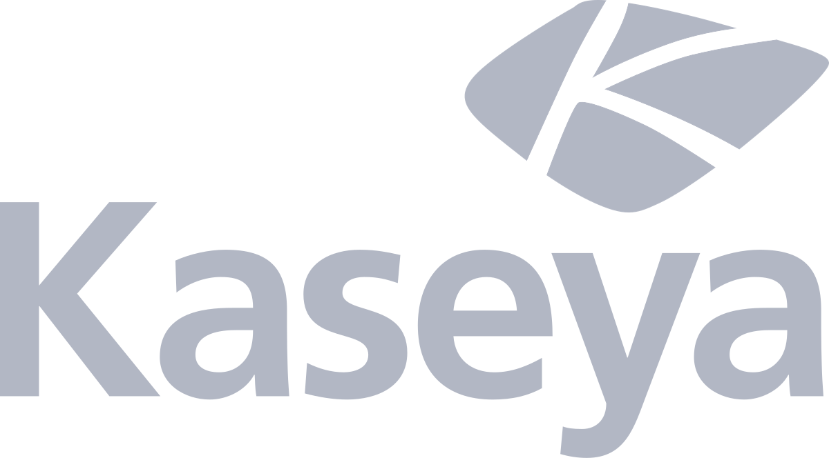 Kaseya logo: Gray text with 