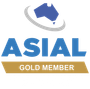 ASIAL Gold Member logo: blue text and symbol above gold banner.