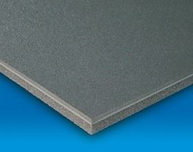 Pannello di schiuma grigia su sfondo blu.