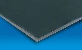 Foglio grigio scuro con bordi bianchi, disposto ad angolo su sfondo blu.