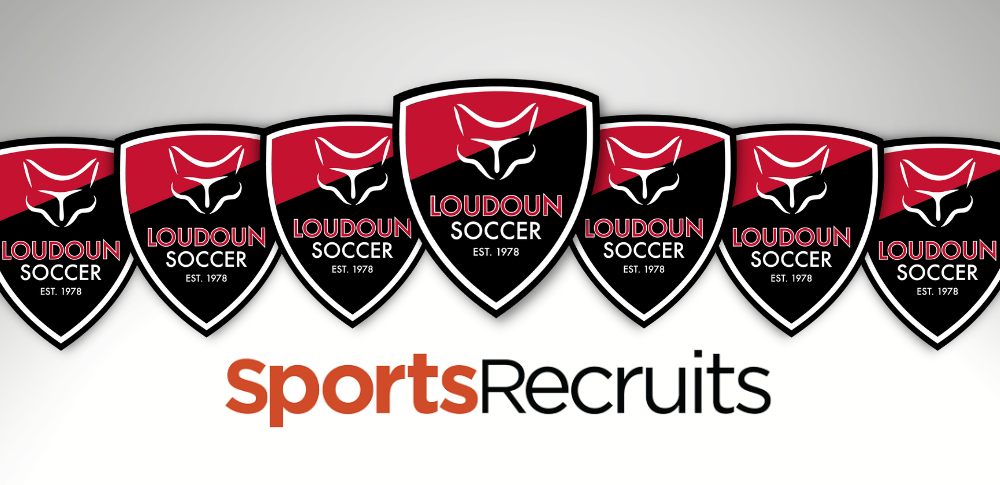 A sports recruits logo with a row of Loudoun Soccer shields