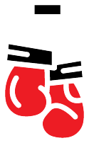 A pair of red boxing gloves with black stripes on a white background.