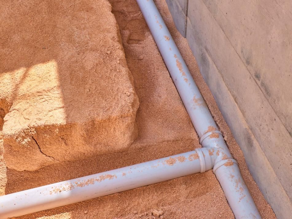A White Pipe Is Laying In The Sand Next To A Brick Wall — Skilled Transport Training And Assessment in Woongarrah, NSW