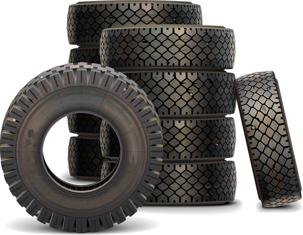 four tires are stacked on top of each other on a white background