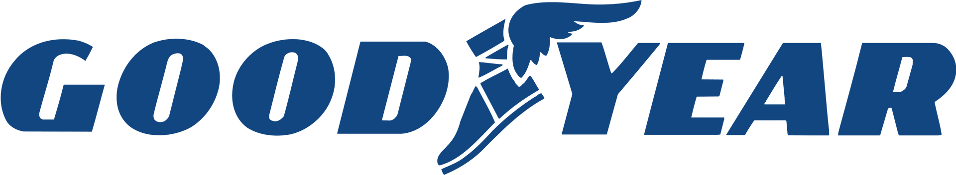 a blue good year logo with a wing on it