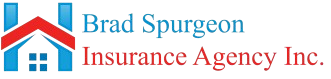 Logo for Brad Spurgeon Insurance Agency Inc. Features a house icon with blue and red colors. Text includes the name and agency.