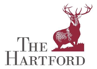 The hartford logo has a deer standing on top of a hill.