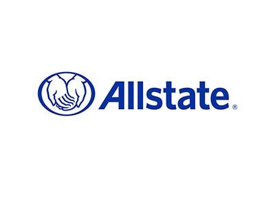 Allstate logo: blue oval with clasped hands, to the right 