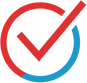 Red checkmark inside a red and blue incomplete circle.