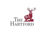 The Hartford logo: maroon stag with visible skeleton, atop a field of grass, next to the company name in dark gray.