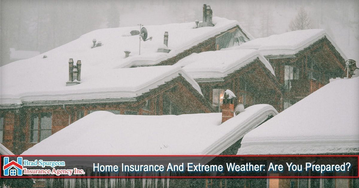 Snow-covered rooftops during a winter storm