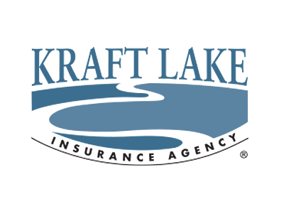 Kraft Lake Insurance Agency logo: blue, stylized lake and text.