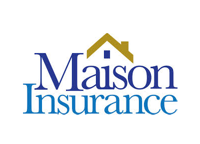 Logo for Maison Insurance: blue text with gold house icon.