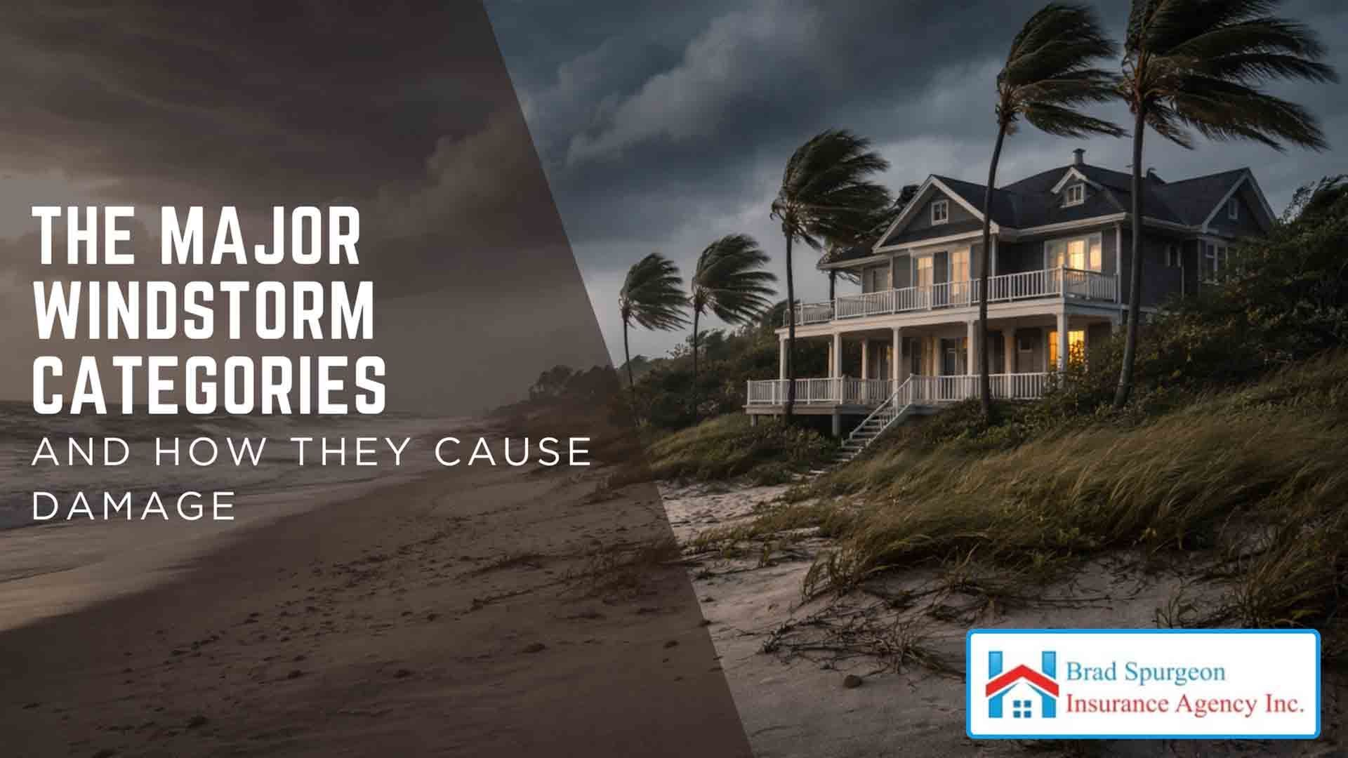 A beach house stands under a dark, stormy sky with wind-blown trees. Text reads: 