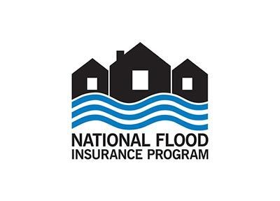 Logo for National Flood Insurance Program: houses above blue wavy lines, text at bottom.