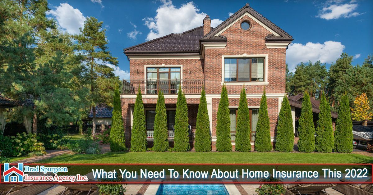 A large brick house with a pool and rows of pine trees under a blue sky