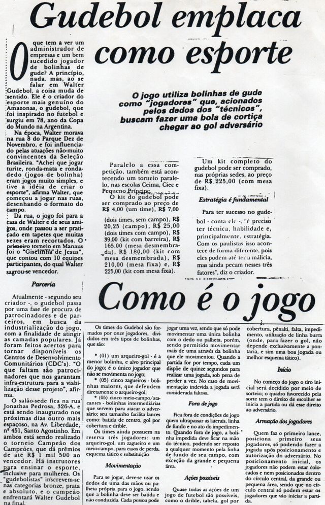 7º matéria sobre o Gudbol, Esportes Jornal Acrítica, edição de Domingo  16/10/1994 - Manaus /AM.