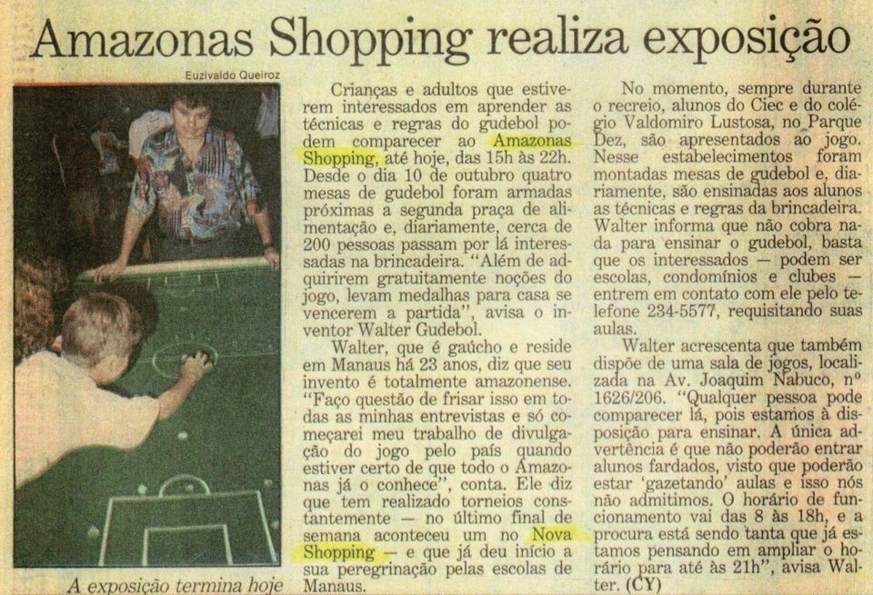 7º matéria sobre o Gudbol, Esportes Jornal Acrítica, edição de Domingo  16/10/1994 - Manaus /AM.