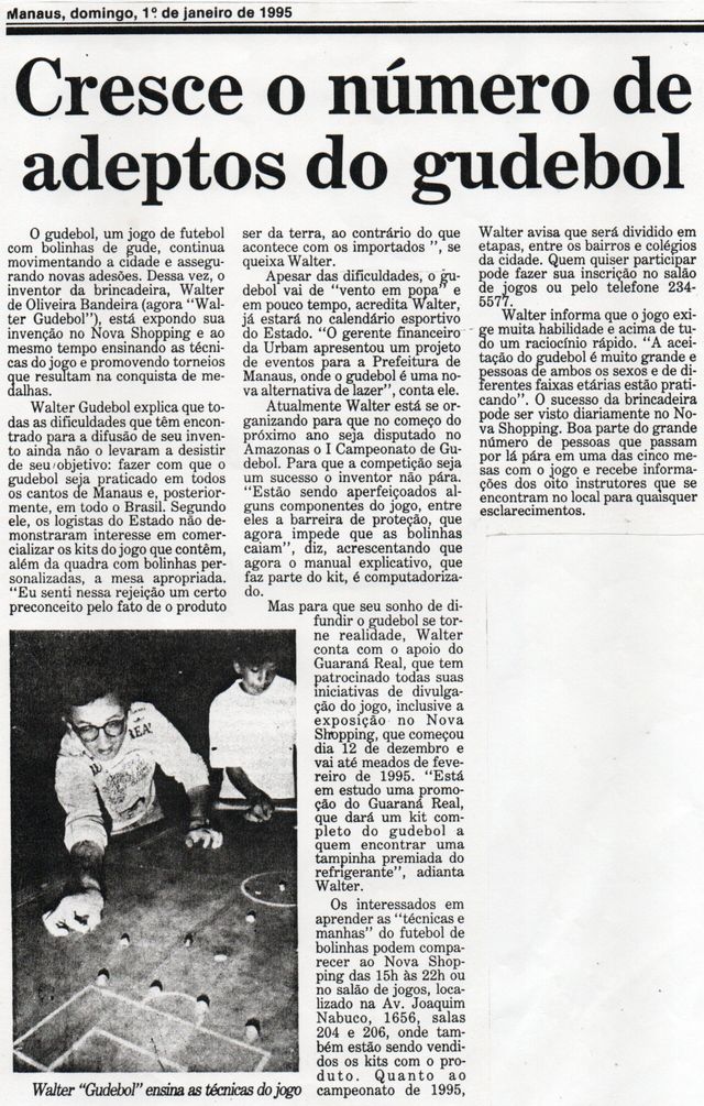 7º matéria sobre o Gudbol, Esportes Jornal Acrítica, edição de Domingo  16/10/1994 - Manaus /AM.