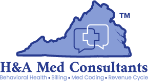 a logo for h & a med consultants with a virginia map