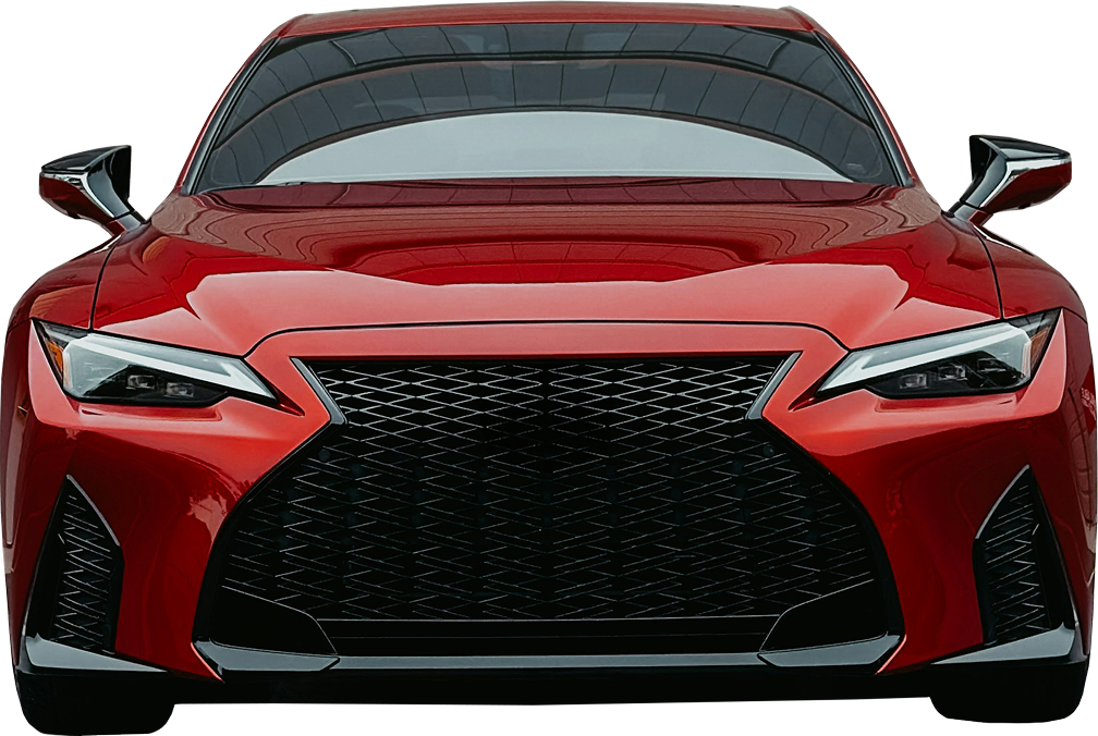Red Lexus sedan, front view, black grill, angled headlights | Downtown Auto Clinic