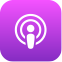 Purple app icon with a white podcast logo.