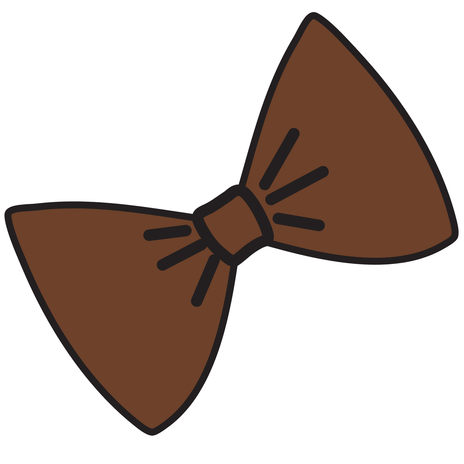 A drawing of a brown bow tie on a white background.