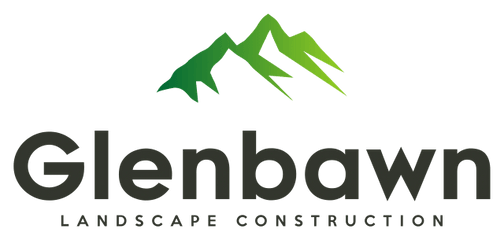 Logo for Glenbawn Landscape Construction: green mountain graphic above dark grey text on white.
