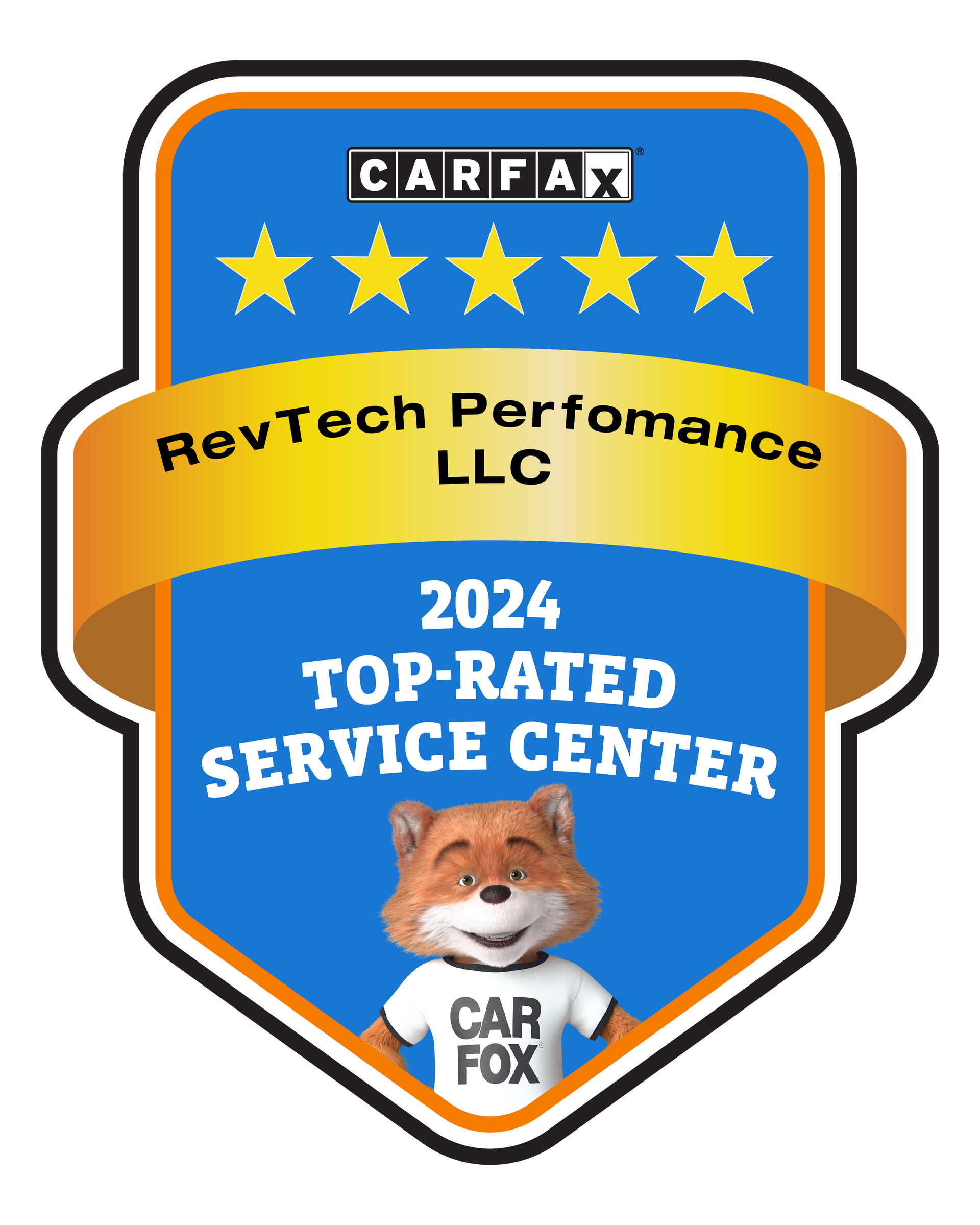 A carfax logo that says 2024 Rev Tech Performance LLC top-rated service center