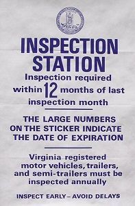 A sign that says inspection station inspection required within 12 months of last inspection month