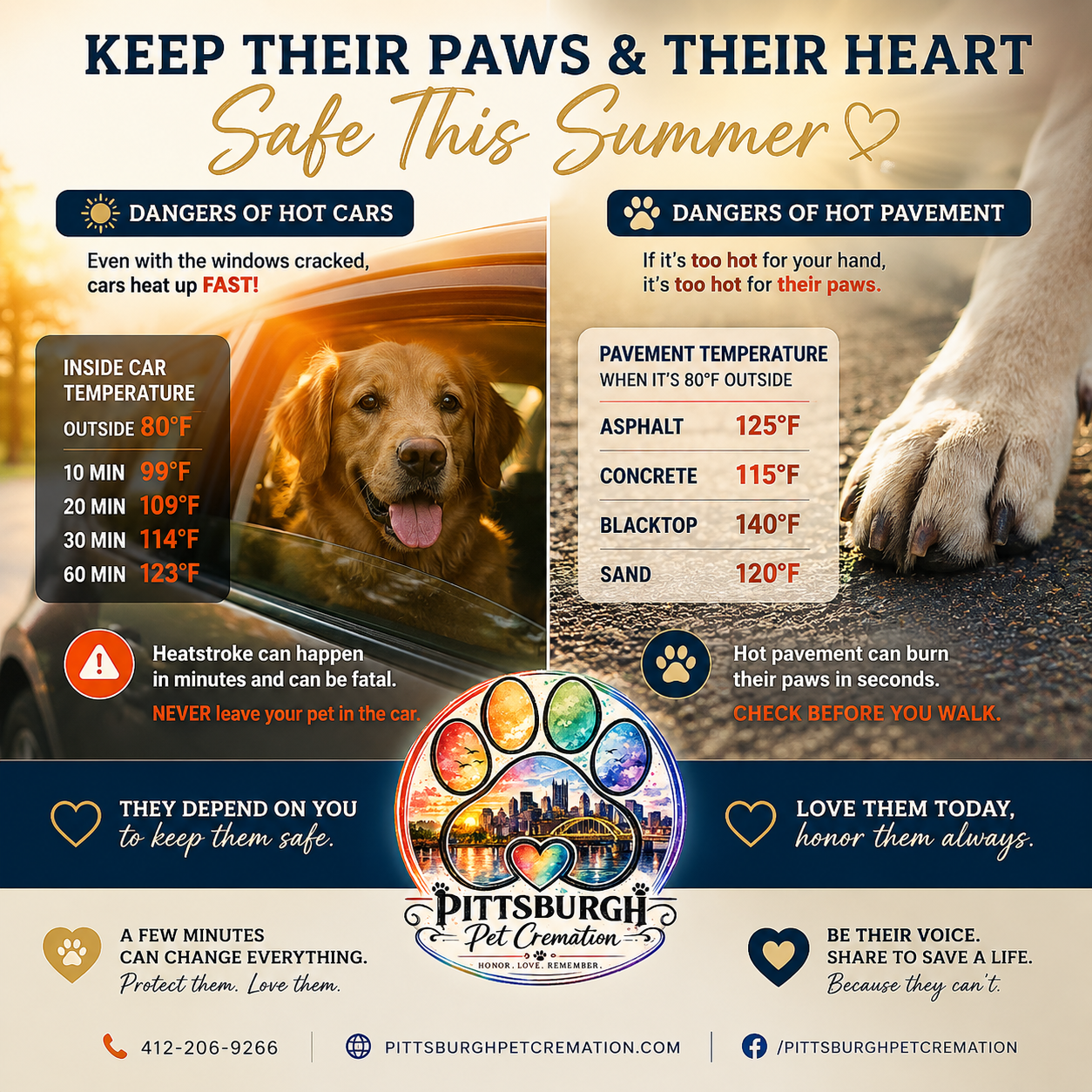 Pittsburgh Pet Cremation hot car and pavement safety