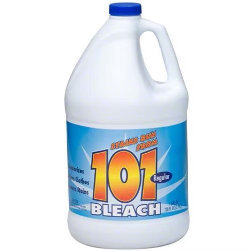 A gallon of 101 bleach has a blue cap