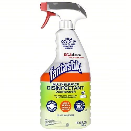 A bottle of fantastic multi-surface disinfectant degreaser