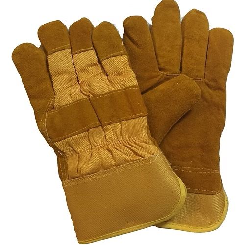A pair of brown gloves on a white background