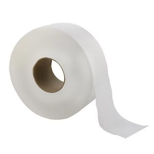 A roll of toilet paper with a hole in the middle on a white background.