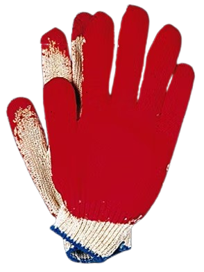 A pair of red and white gloves on a white background