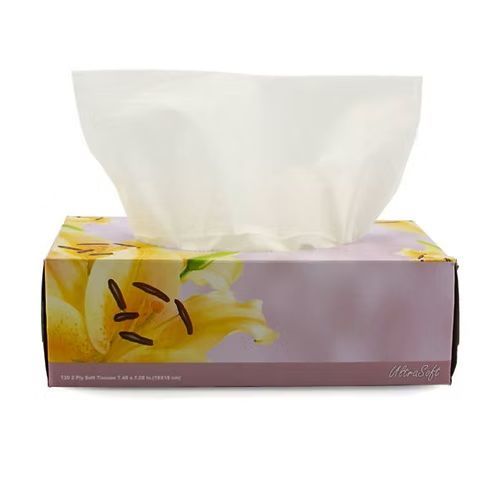 A box of tissues with a picture of a lily on it.