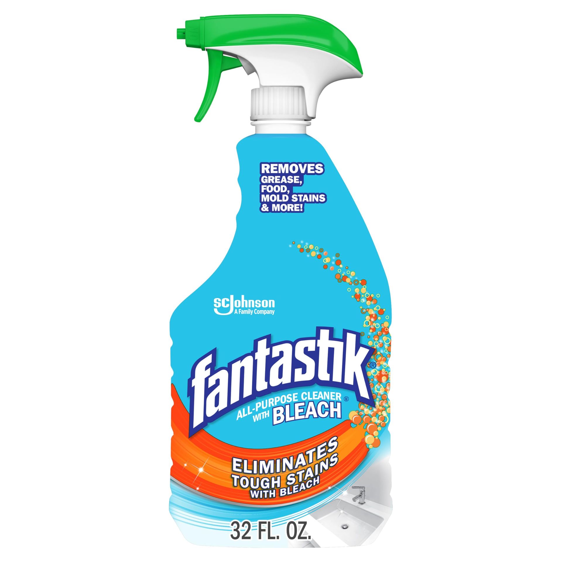 A bottle of fantastic all purpose cleaner with bleach