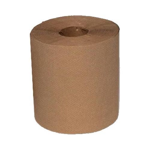 A roll of brown paper towels on a white background.