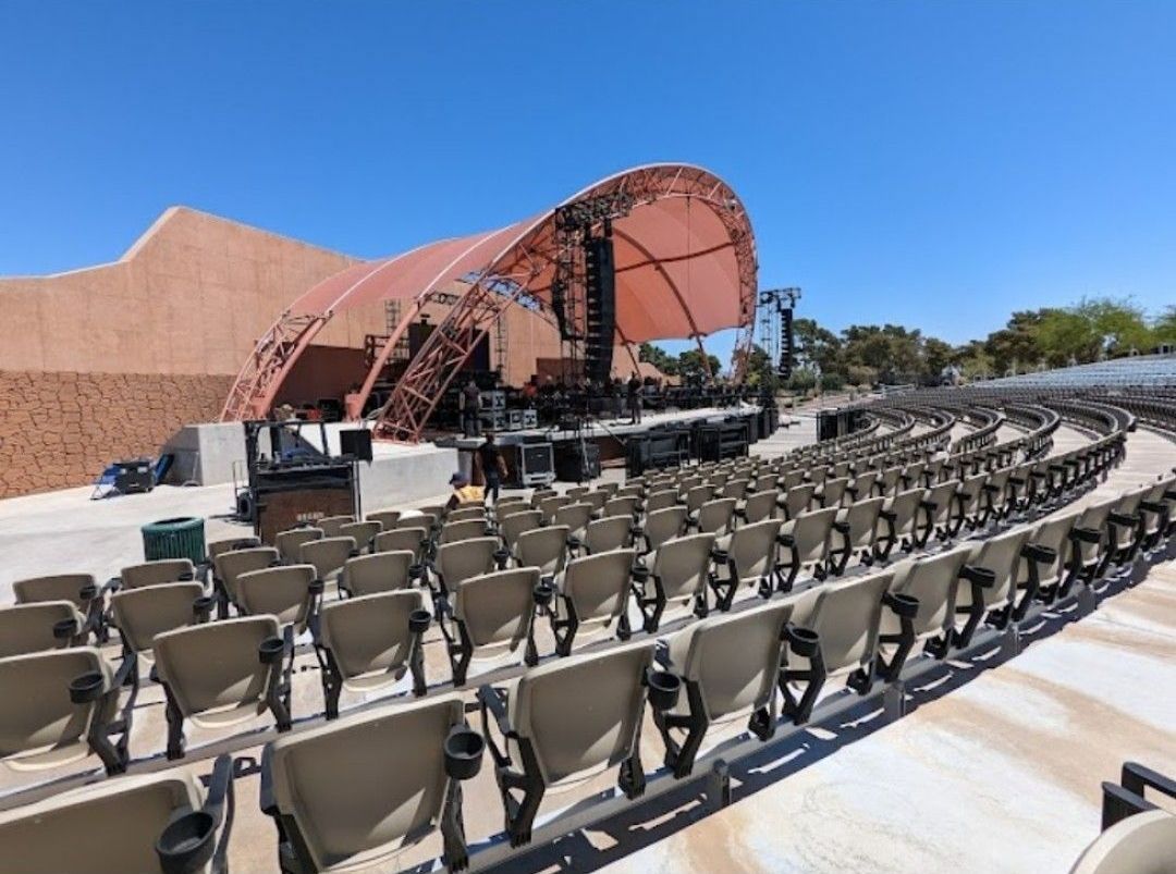 A person is giving a peace sign at a concert.