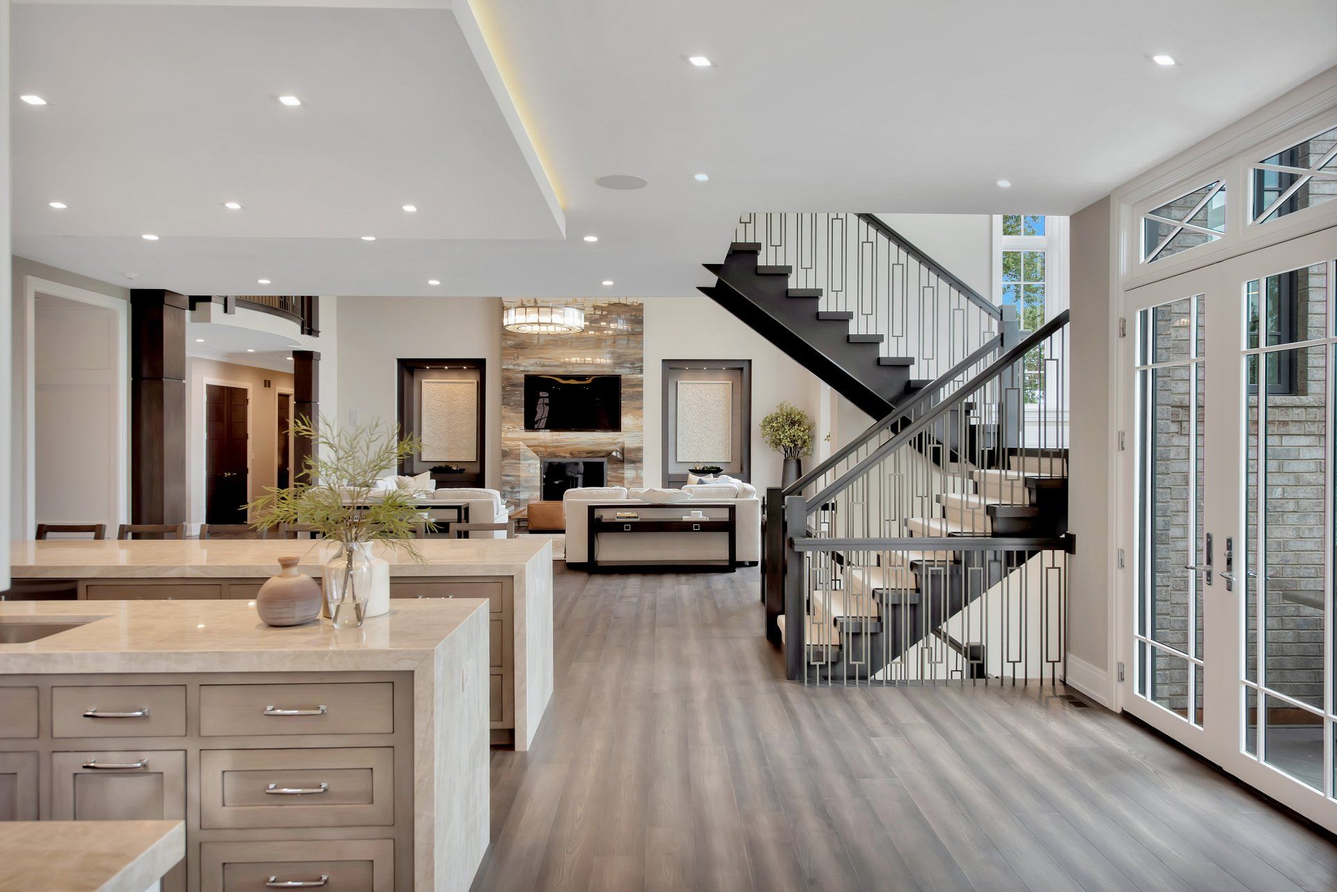 There is a staircase leading up to the second floor of the house.