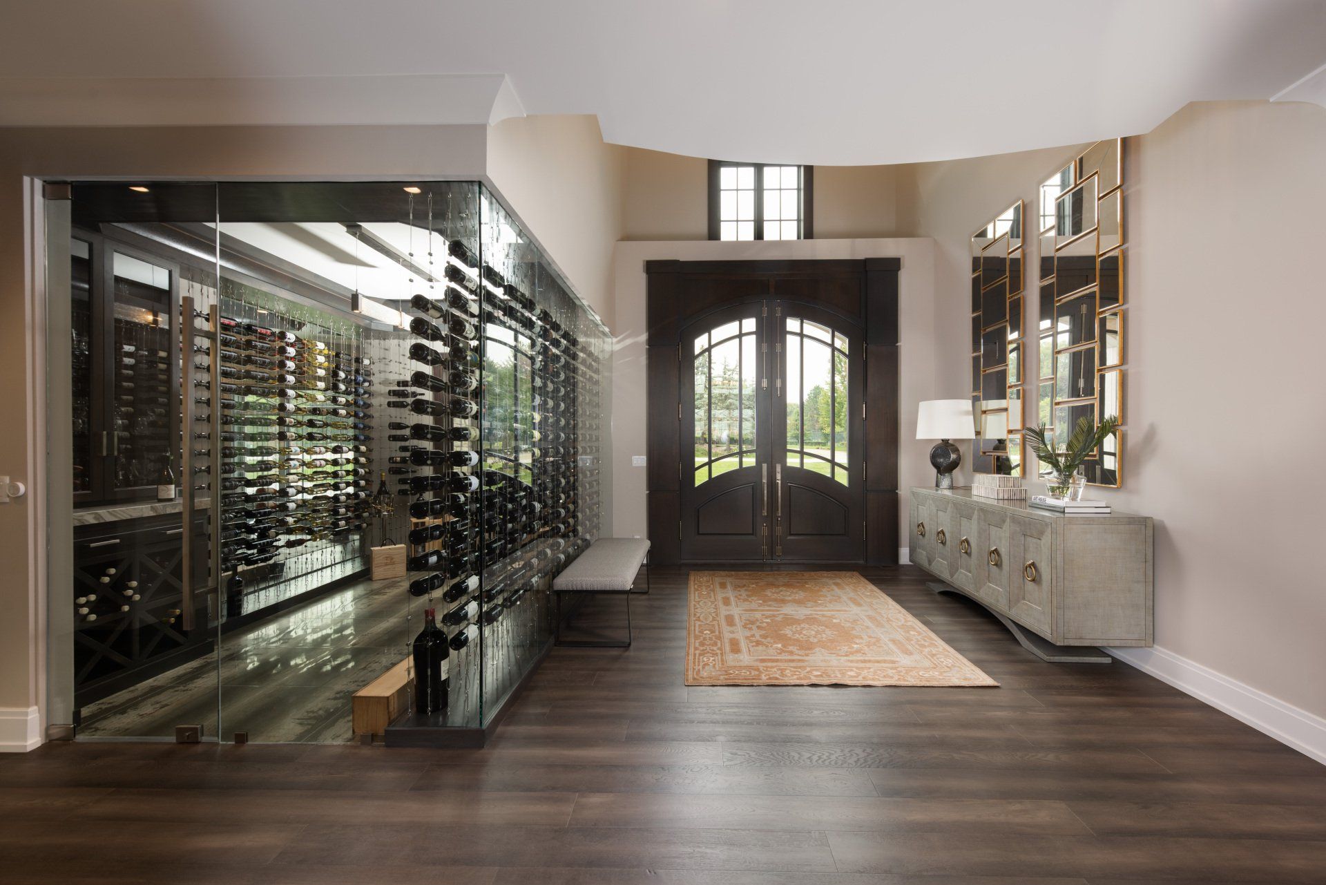 There is a wine cellar in the middle of the room.