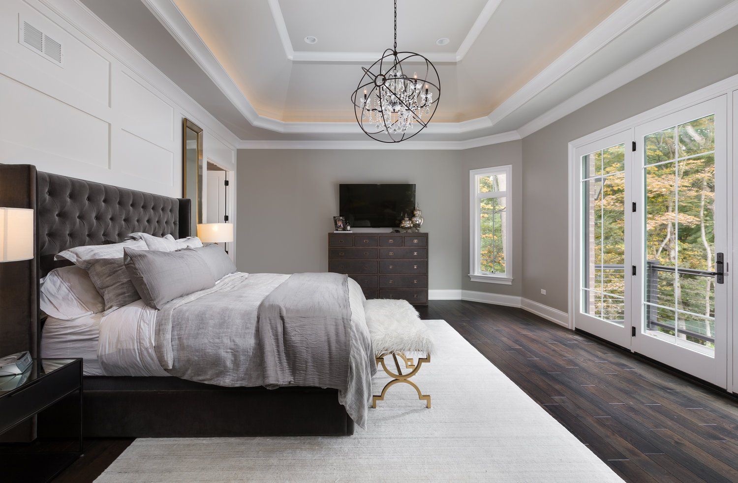 There is a large bed in the middle of the room.