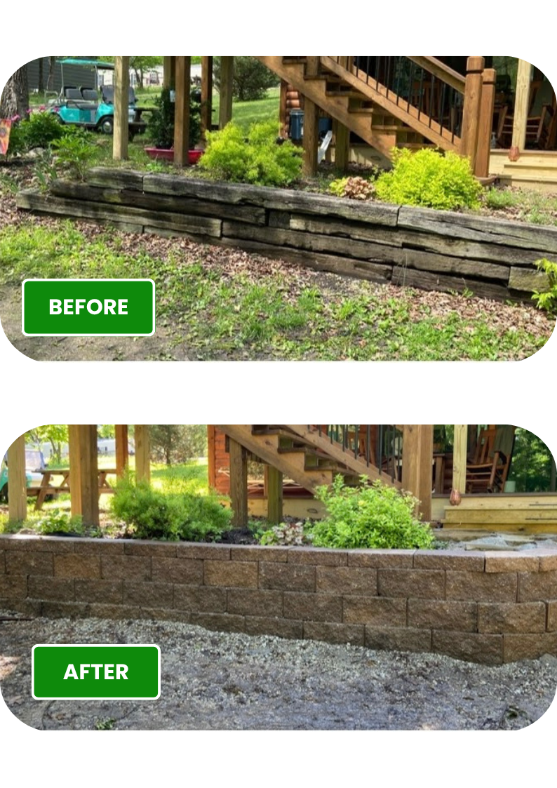 Retaining Walls Before & After - From Rustic Wooden Retaining Walls To Residential Concrete Walls Blocks